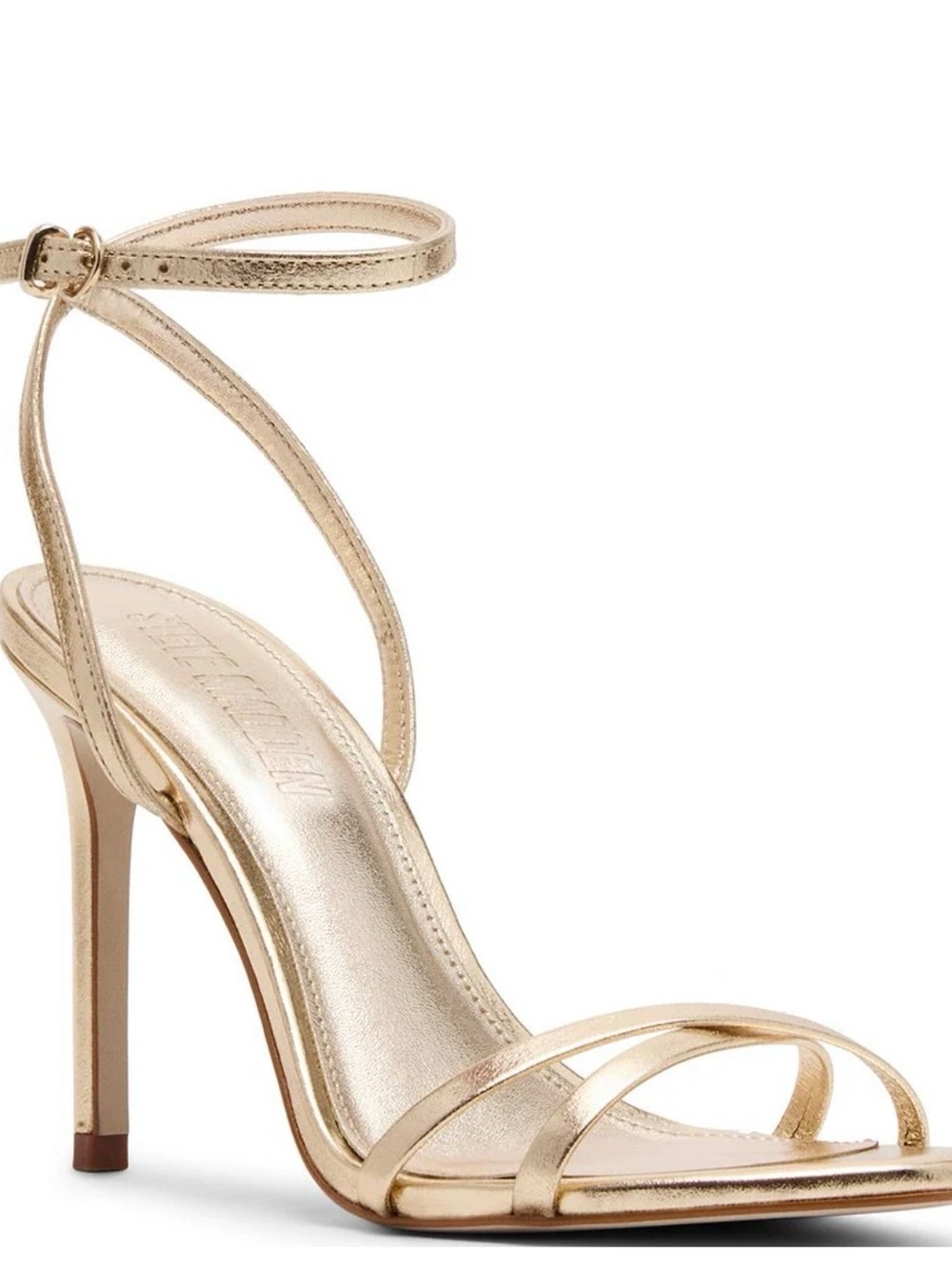 Steve Madden Metallic Gold Strappy High Heel Sandals with Ankle Strap size 7